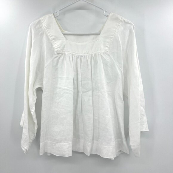 Gap 100% Linen White Square Neck Half Sleeve Blouse Women's Small - Picture 1 of 5